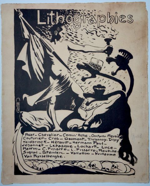 Affiche-Roubille-Frontispice-signé-pour-les-Temps-Nouveaux 1895 épreuve sur vergé signée à la mine de plomb lithographie Format : 38,5 cm x 50,8 cm